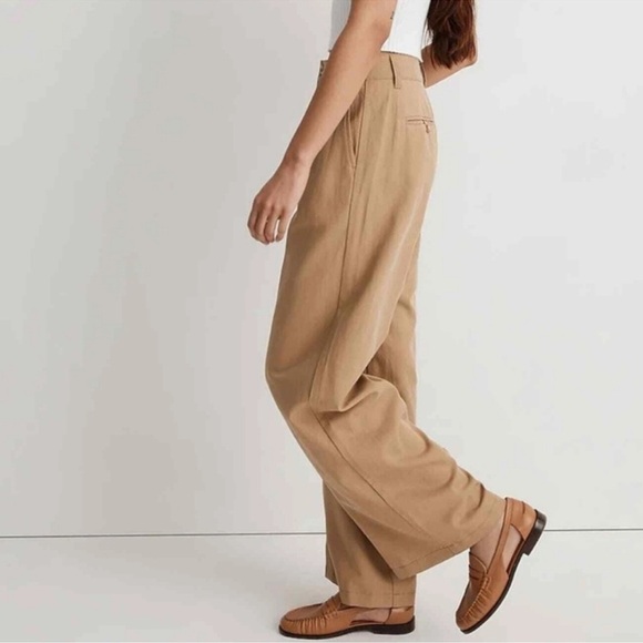 Madewell The Harlow Wide-Leg Pants tan brown neutral Linen blend Sz 4 - Picture 1 of 8